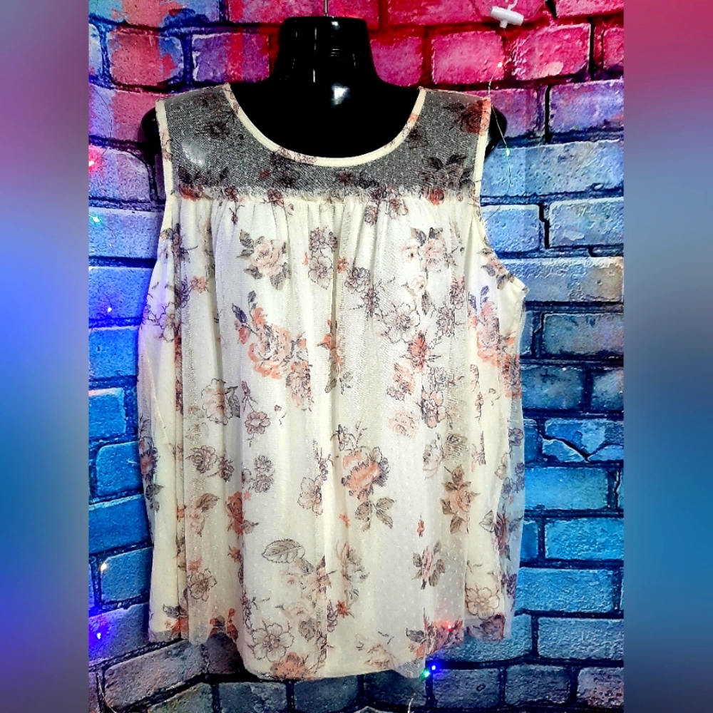 No Boundaries Floral Sheer Overlay Flowy  Blouse Size Juniors XXXL(21)